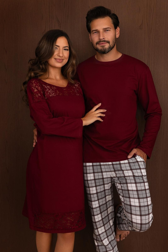 Koszula Nocna Damska Regina 2014 100% Bawełna Koronka Elegancka bordowy