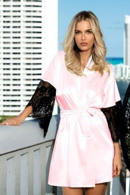 Dagmara Satynowy Szlafrok Damski DKaren - pudrowy róż