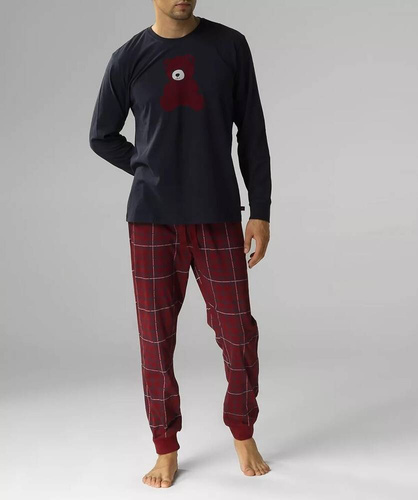 NMP-377 Piżama męska długi rękaw, Atlantic- granatowy burgundowy