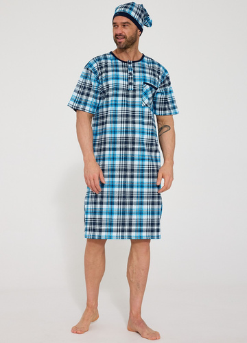 Cornette – męska koszula nocna 109/38 z bawełny 100%, krótki rękaw i dekolt na guziki