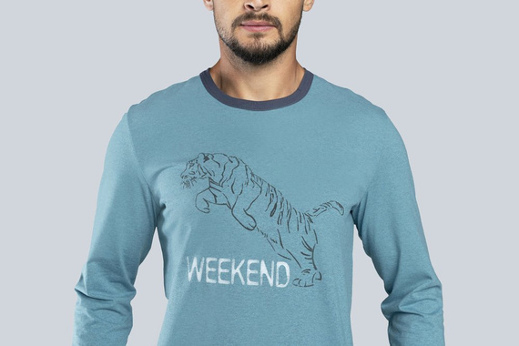 Lion Piżama męska długi rękaw, spodnie Italian Fashion - rudy/grafit