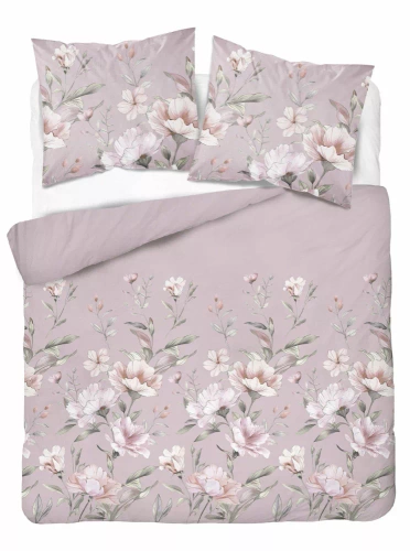 5636 B Pościel flanelowa Pastel Flowers Detexpol liliowa w kwiaty pudrowo-różowe– ciepła, miękka i elegancka