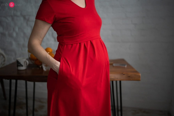 Sukienka ciążowa i do karmienia Carry Milk&Love czerwona