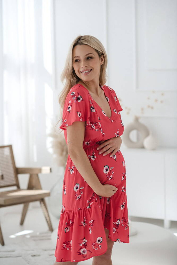 Lovely Dress sukienka ciążowa i do karmienia krótki rękaw Milk&Love koralowy