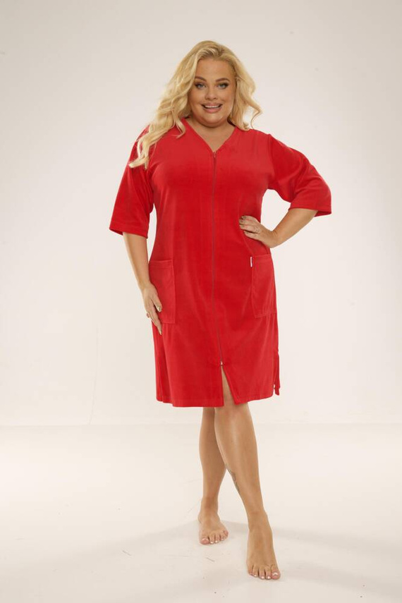 431 Welur Szlafrok Damski Forex - czerwony