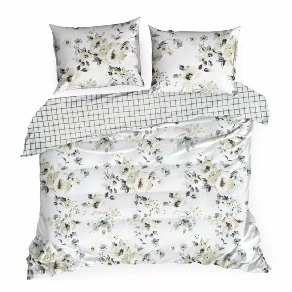 Spring 32 Kwiaty pościel satynowa Eurofirany biały/miętowy