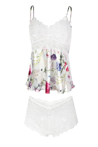 Flowers Komplet piżama damska DKaren DK-KA 005 biały