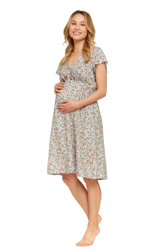 5136 Koszula nocna do karmienia Doctor Nap – wiskoza, kwiatowy wzór - green flowers