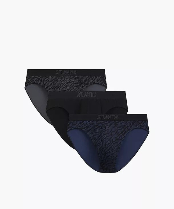 Slipy męskie Atlantic 3MP-221 A3 3-pak – bawełniane grafit/czarny/indygo