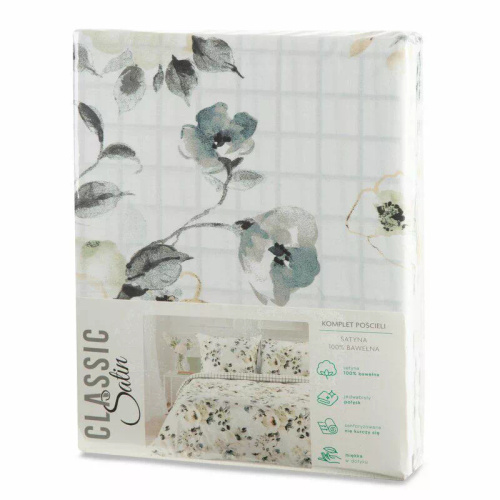 Spring 32 Kwiaty pościel satynowa Eurofirany biały/miętowy