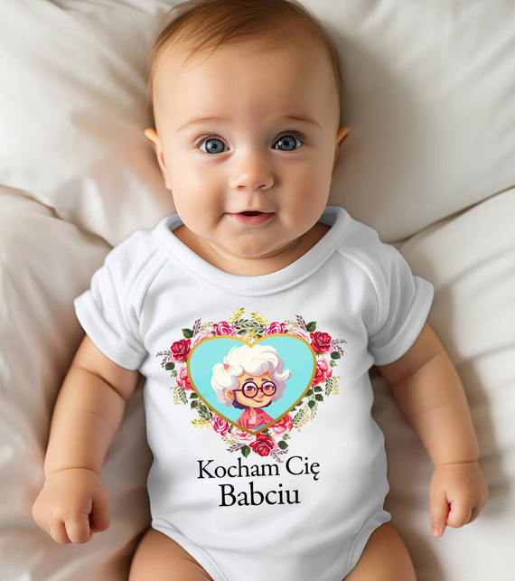 SKU N068 "Kocham Cię Babciu" Body krótki rękaw Moocha biały