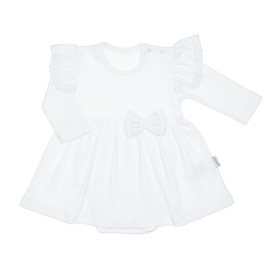 169392 Sukienko-body długi rękaw Nicol – białe, bawełniane, z koronką