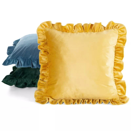 Poszewka 45x45 Brenda szałwiowa welwet Eurofirany falbanki musztardowy 