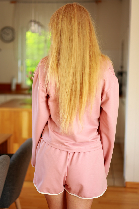 Alex Mirale – Trzyczęściowy komplet dresowy damski | Bluza + spodnie + szorty | Polska produkcja - różowy