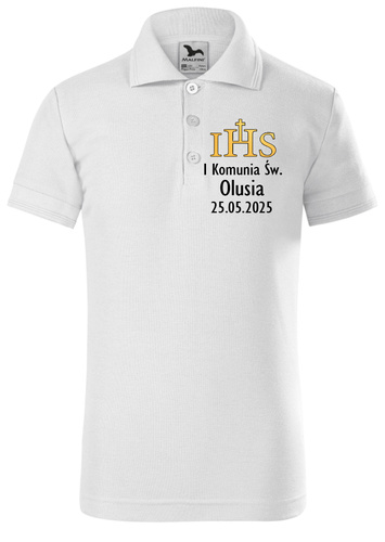"Pierwsza Komunia Św. z imieniem oraz datą" Koszulka polo krótki rękaw Moocha biały