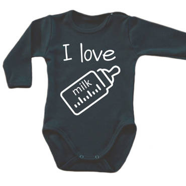 "I love milk" Body długi rękaw Moocha czarny