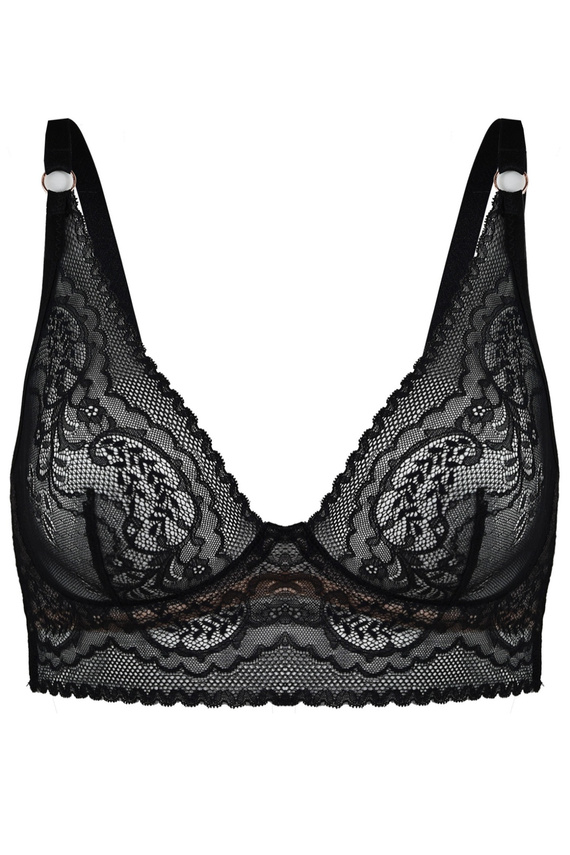 19236 Feel Mediolano Bralette Long Black – koronkowy biustonosz z przedłużonym pasem