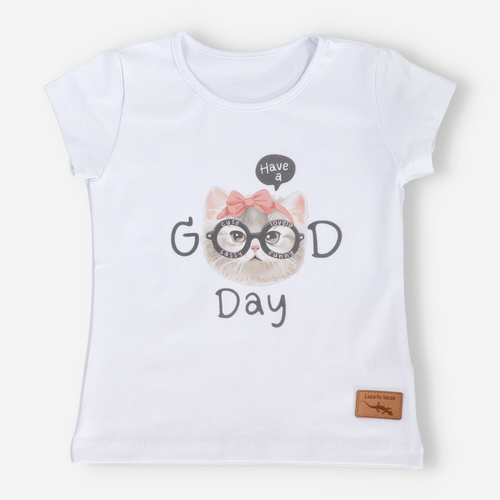 KAR-4008/BIA T-shirt dziewczęcy z krótkim rękawem Lagarto Verde biały