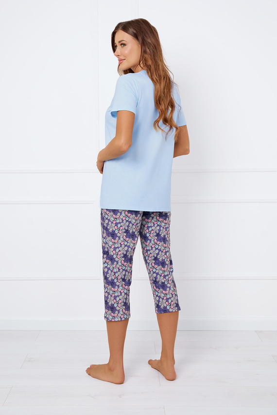 Carbonia Piżama Damska krótki rękaw, 3/4 spodnie Italian Fashion - niebieski/druk 