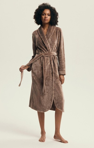 43595 Dextra Szlafrok damski Henderson coffee– miękki, wiązany, za kolano