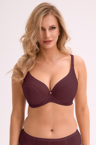 Biustonosz semi-soft BS 1058 Sonia Wino Gaia – prążkowana mikrofibra, bawełniana podszewka, stabilne miseczki, elegancki burgund
