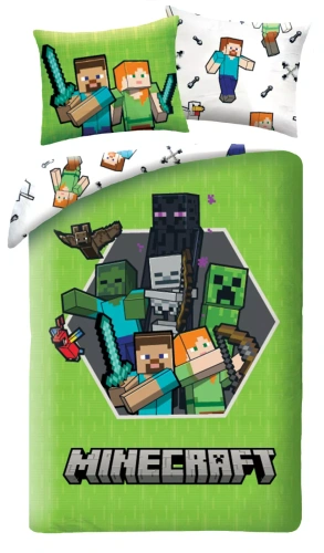 Pościel Halantex Minecraft 140x200 zielona z poszewką 70x90