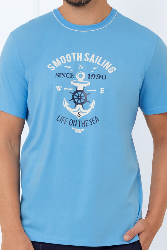 Port Piżama Męska krótki rękaw, spodenki Italian Fashion - niebieski