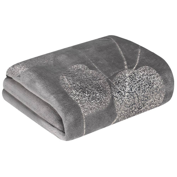 Ginko 2 Koc narzuta z mikrofibry z błyszczącym nadrukiem liści Eurofirany miodowy