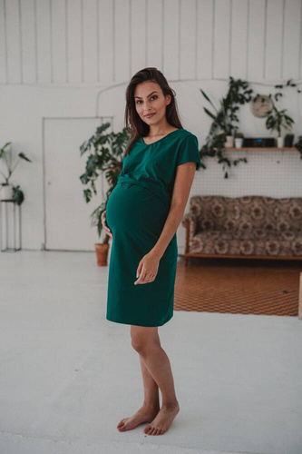 Night & Day Koszula nocna ciążowa i do karmienia krótki rękaw Milk&Love butelkowa zieleń