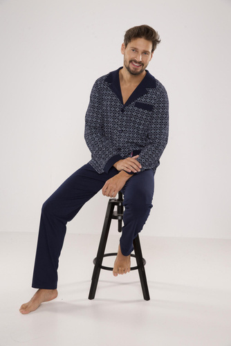 538 Carlo Piżama Męska De lafense - granat+kwadrat