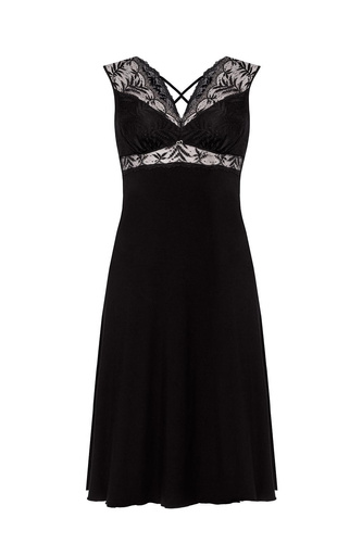 Koszula nocna Petra KM29 Mefemi by Nipplex  czarna– wiskoza, koronka, długość do łydki 