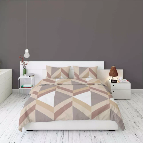 5630 A Pościel flanelowa Pastel Flowers Detexpol geometryczna jodełka beżowo-brązowa– ciepła, miękka i elegancka