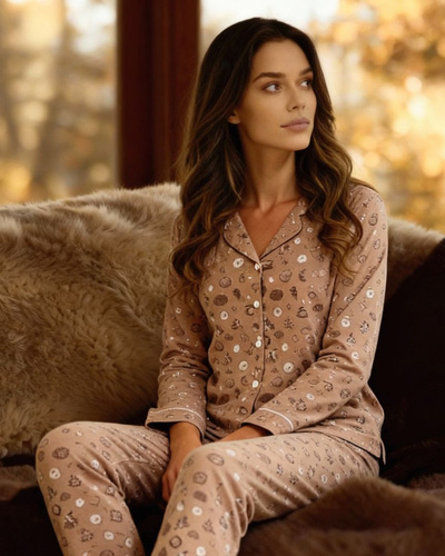 482/434 Smile 4 Piżama damska Cornette – bawełniana, rozpinana, z kołnierzykiem