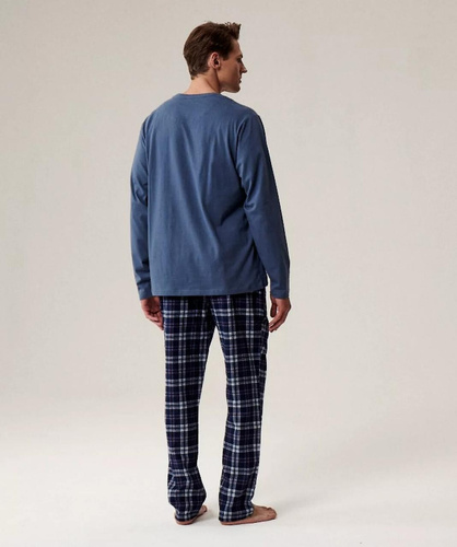 NMP-393 Atlantic niebieski – piżama męska bawełniana flanelowe spodnie