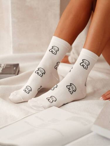 0200-155 Szczeniaczki Skarpety damskie Milena -ecru