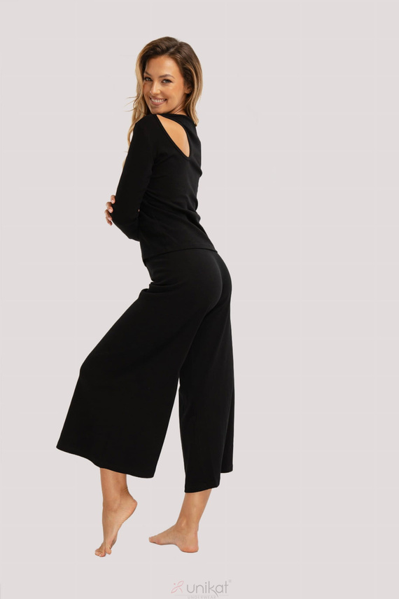 Piżama Zen czarna– elegancka bawełniana piżama z długim rękawem, 7/8 długość spodni