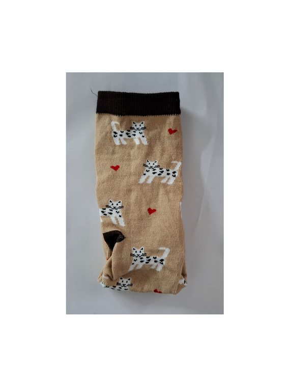 0200.196 Małe kotki i serduszka Milena – skarpetki damskie, Beżowy