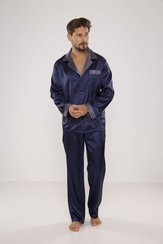 939 Piżama Męska Satyna-granatowy 