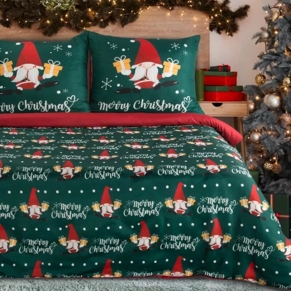 Galdor Pościel świąteczna z mikrowłokna Eurofirany zielona czerwona skrzaty– miękka, lekka i łatwa w pielęgnacji, z zamkiem błyskawicznym
