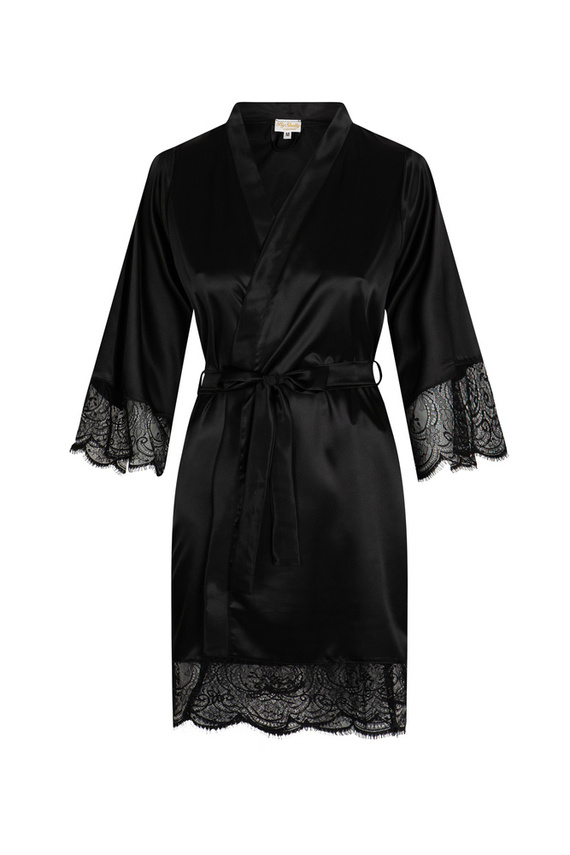 Gloria Szlafrok damski z koronką ByShelly - czarny