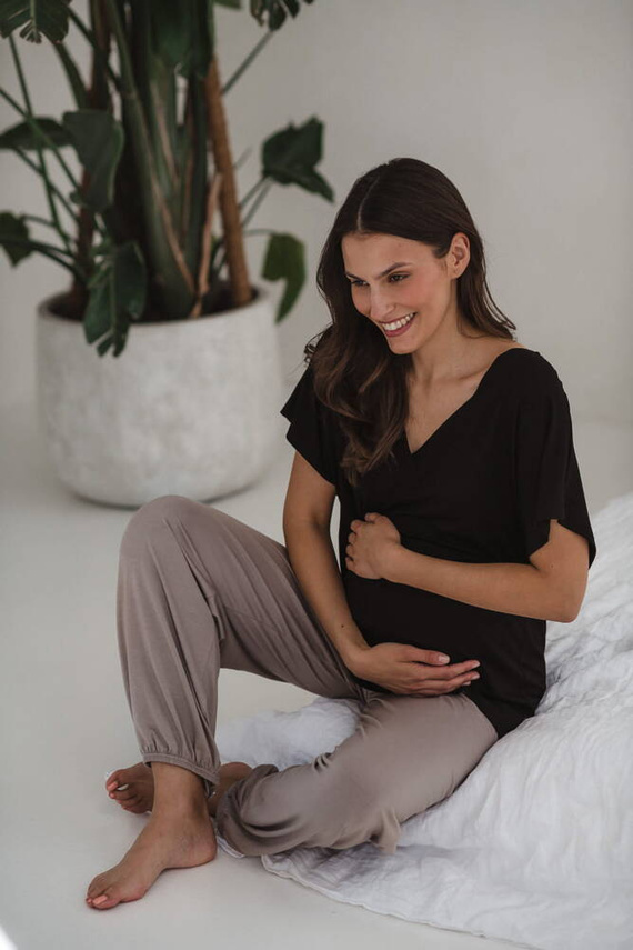 Moon bambusowe spodnie od piżamy ciążowej długie Milk&Love beżowy