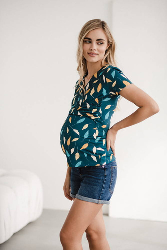 Milk Bar Bluzka do karmienia i ciążowa Milk&Love turkusowy w listki