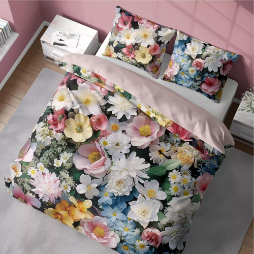 5313 A Pościel z mikrofibry kolorowa kwiaty Detexpol różowy