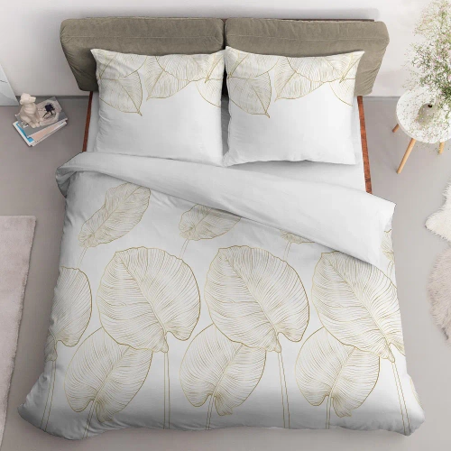 4678 A Home Satin Pościel satynowa liście Detexpol kremowy 