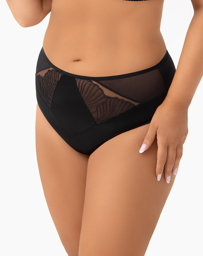 Figi Lotta F007 Gorsenia czarne– wysokie majtki z haftem i microfibry