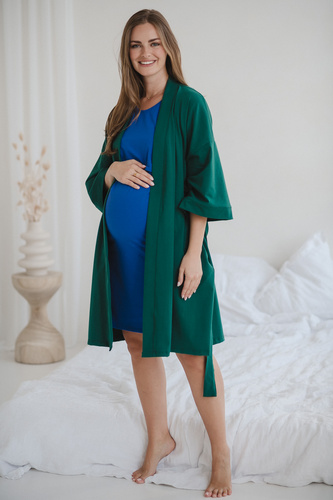 Szlafrok ciążowy Milk&Love butelkowa zieleń– bawełna z elastanem, komfortowy, rękaw 7/8