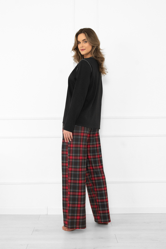 Rozana piżama damska Italian Fashion ciemny melanż– bawełniana, długi rękaw i spodnie, krata 