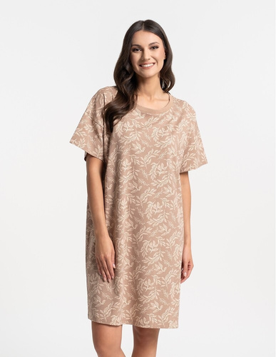 Koszula nocna Moraj PDK2800-006 beżowa – bawełna, oversize, print