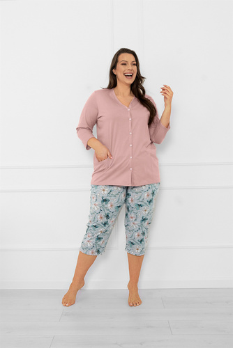 Piżama damska Sekwoja – bawełna, rękaw i spodnie 3/4, z guzikami Italian Fashion  