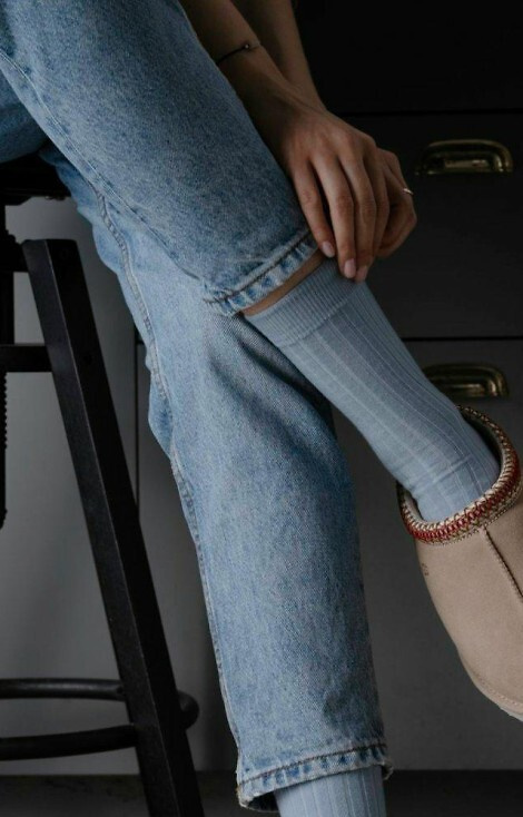 ART.130 Natural Merino Wool Skarpety damskie Steven błękitne –prążek, bezszwowe, ciepłe